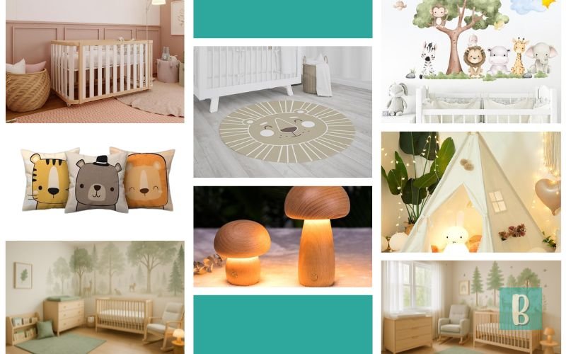 Painel de inspirações para decorar quarto de bebê floresta encantada