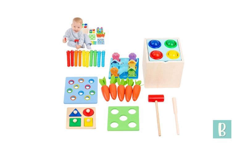 Brinquedo Montessori 5 em 1 | madeira Montessori brinquedo – Jogo combinar para crianças maiores 1 ano, caixa permanência objetos, caixa moedas, colheita cenoura, minhoca, organizador formas